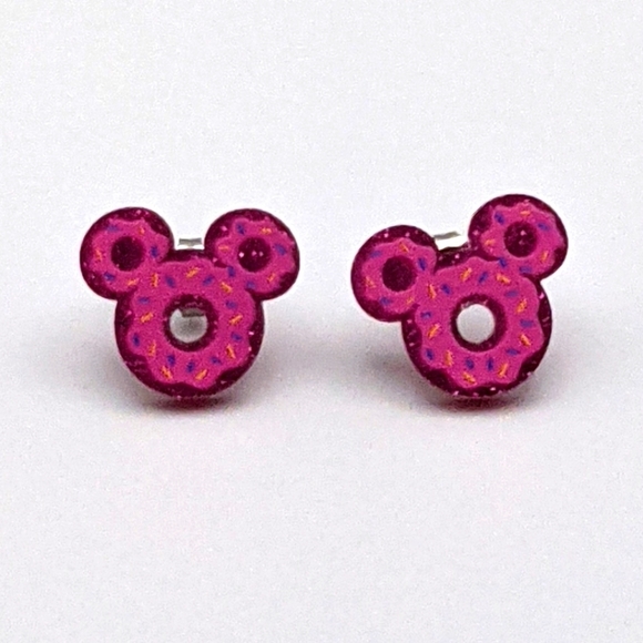 Jewelry - Mickey Mouse pink glitter donut stud earrings
